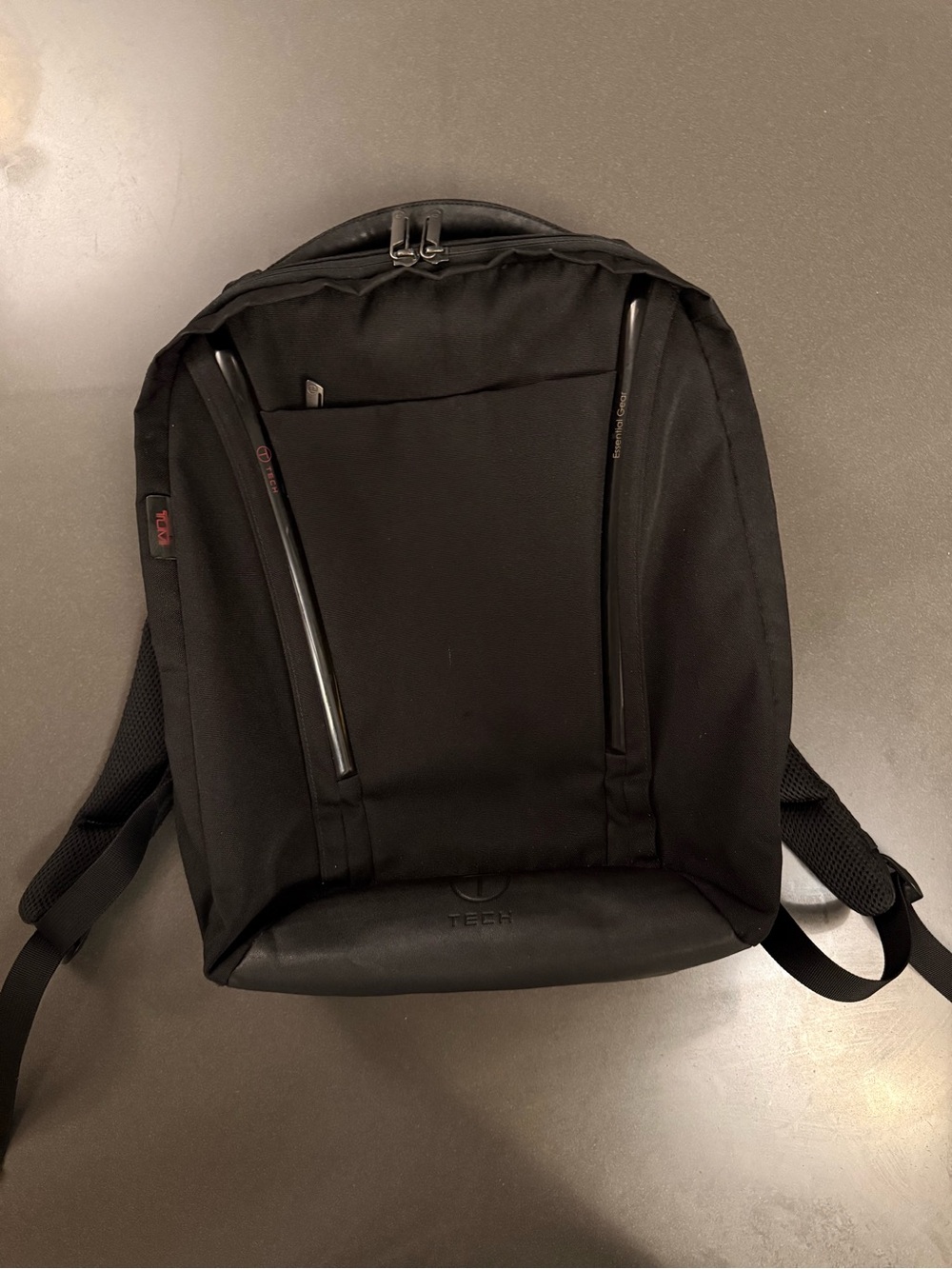 Tumi Black Tech Backpack with Subtle Red Accent
